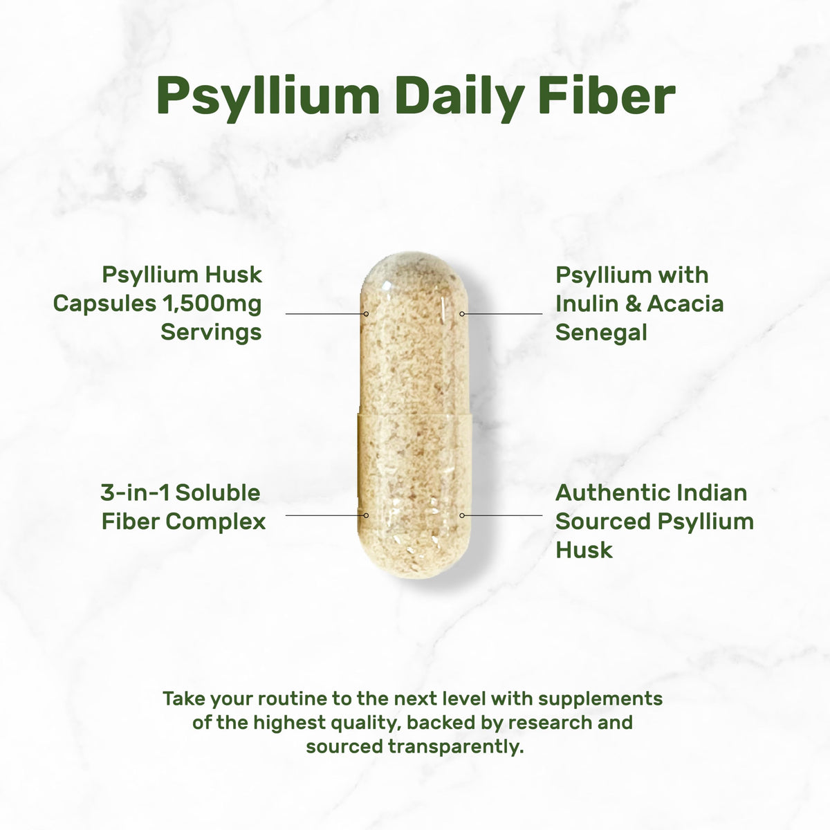 Psyllium Husk 1500mg 300 Capsules 3 in 1 Fiber Supplement N55573