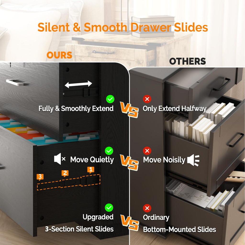 Black 2 Drawer Wood Lateral File Cabinet with Lock M255261