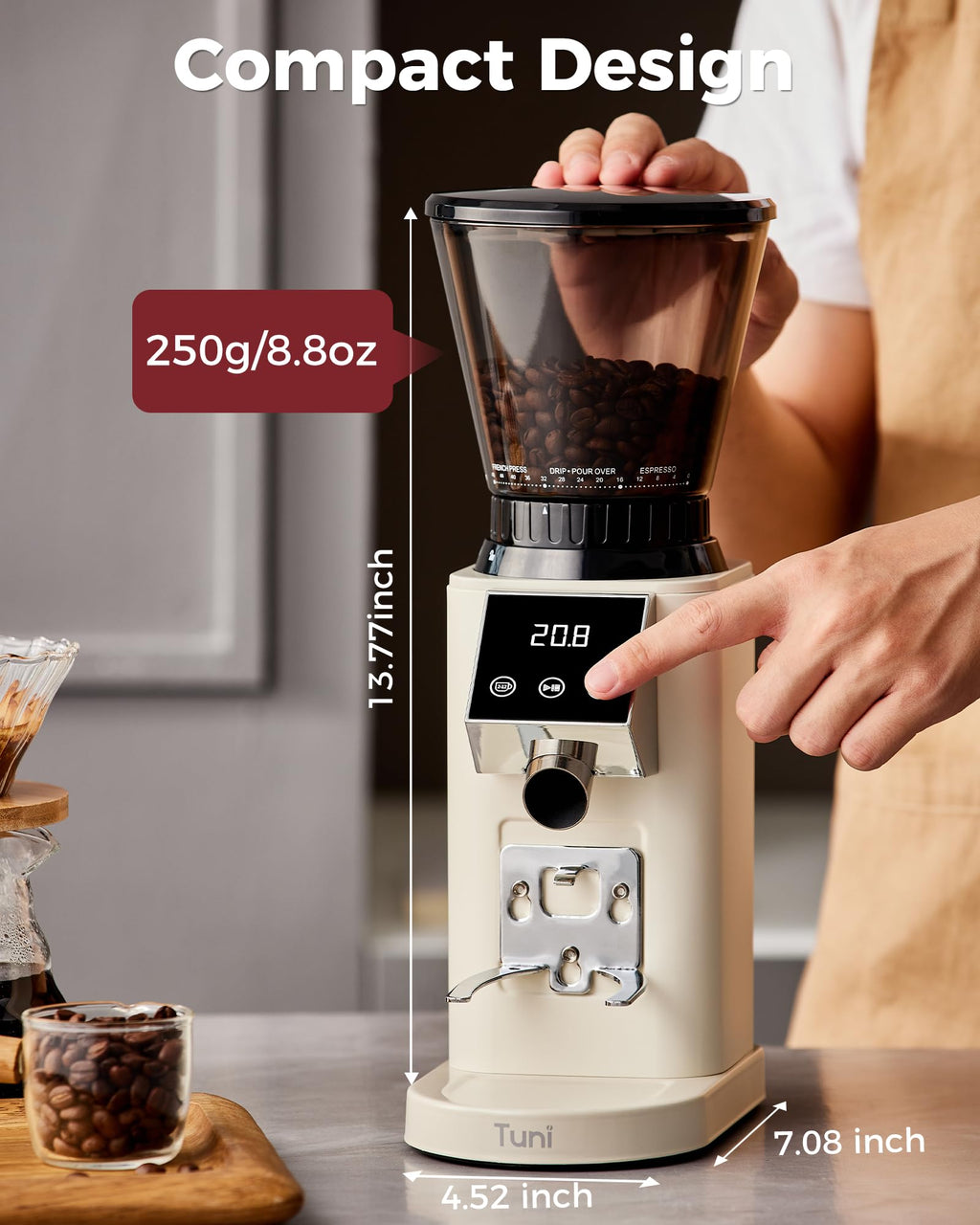 Conical Burr Coffee Grinder, 48 Grind Settings, Ivory L88164