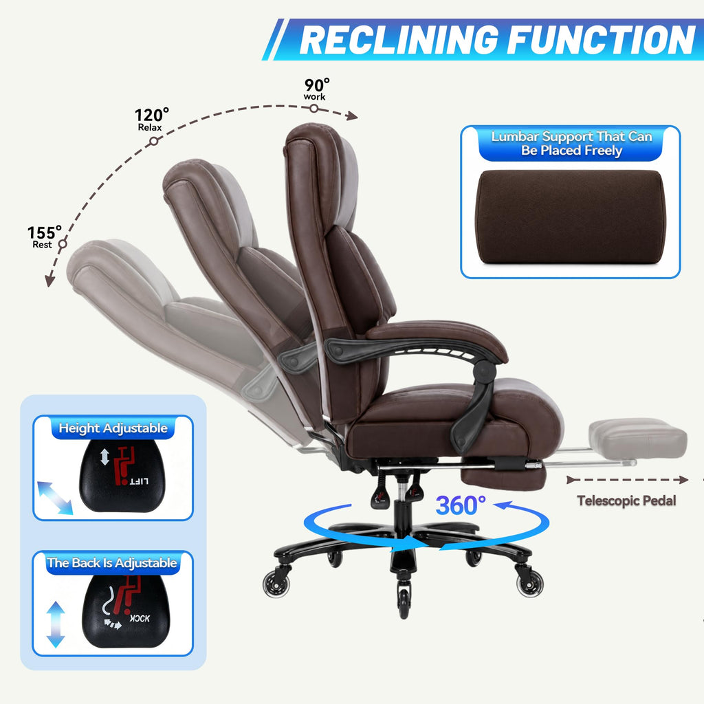 Brown Heavy Duty Reclining Executive Office Chair with Footrest Y517