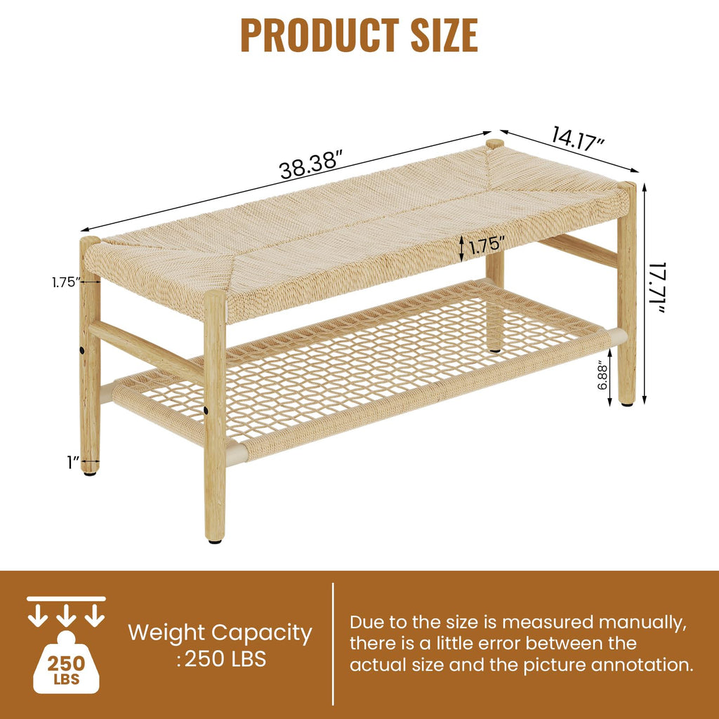 Indoor Entryway Bench with Storage Rack and Rubber Wood Legs I779