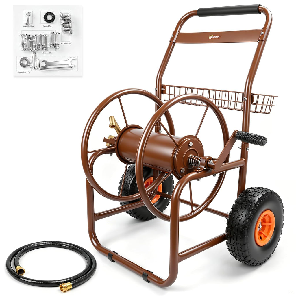 Garden Hose Reel Cart, Heavy Duty Metal with 2 Wheels, Holds 230ft 5/8" X8258