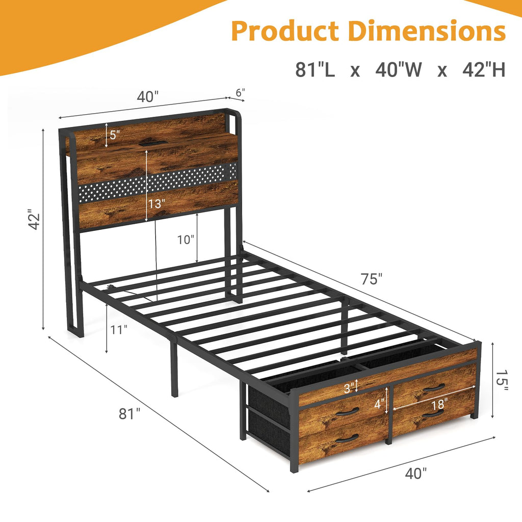 Twin Bed Frame with 2 Storage Drawers I364414