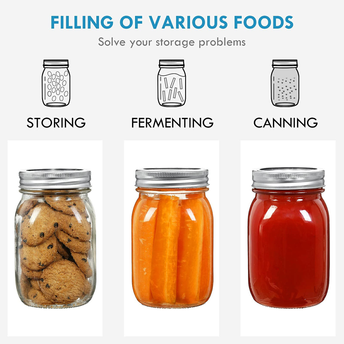 16 oz Clear Glass Mason Jars with Lids and Bands, 12 Pack H14174