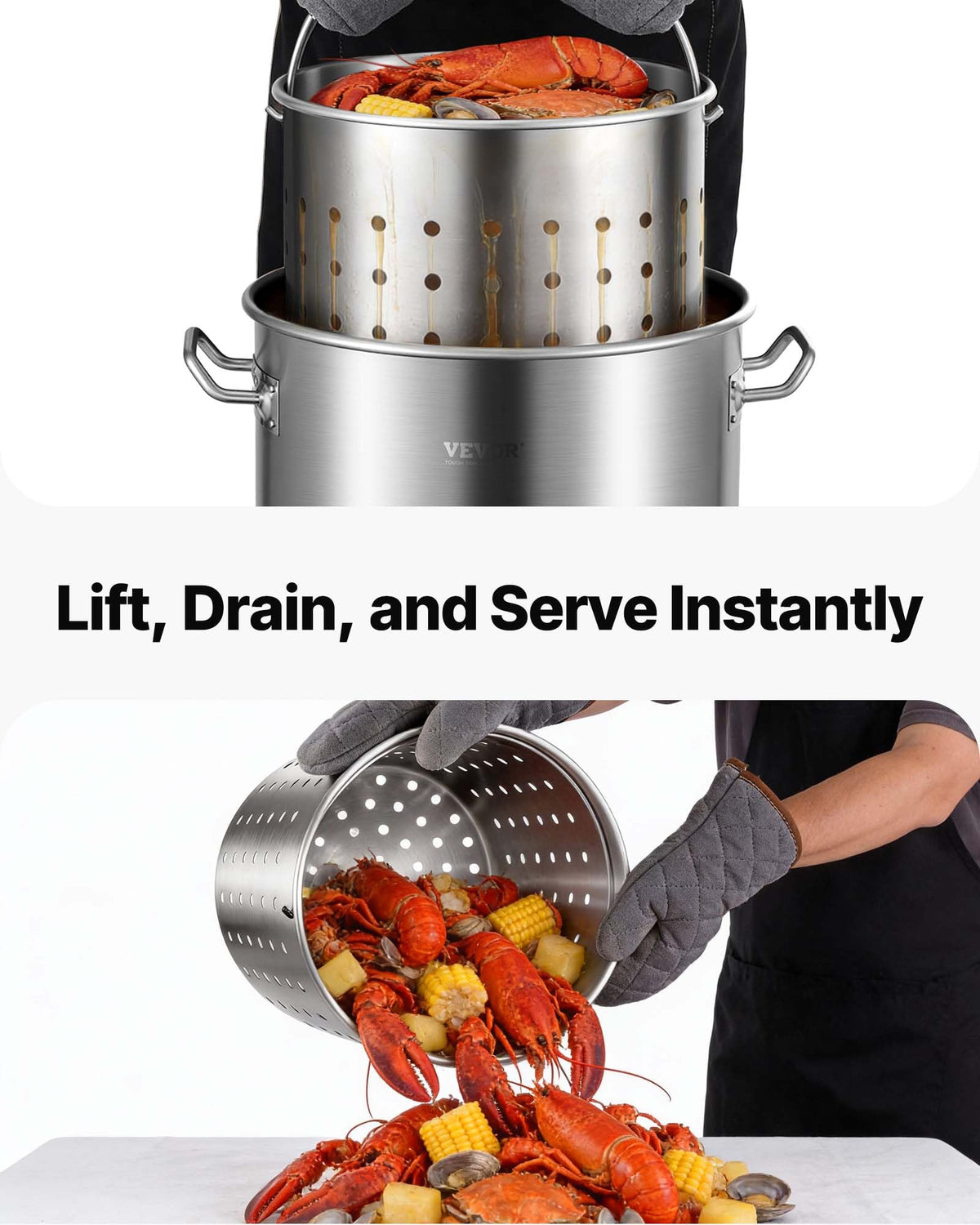 42 Quart Stainless Steel Stockpot with Strainer and Lid M579
