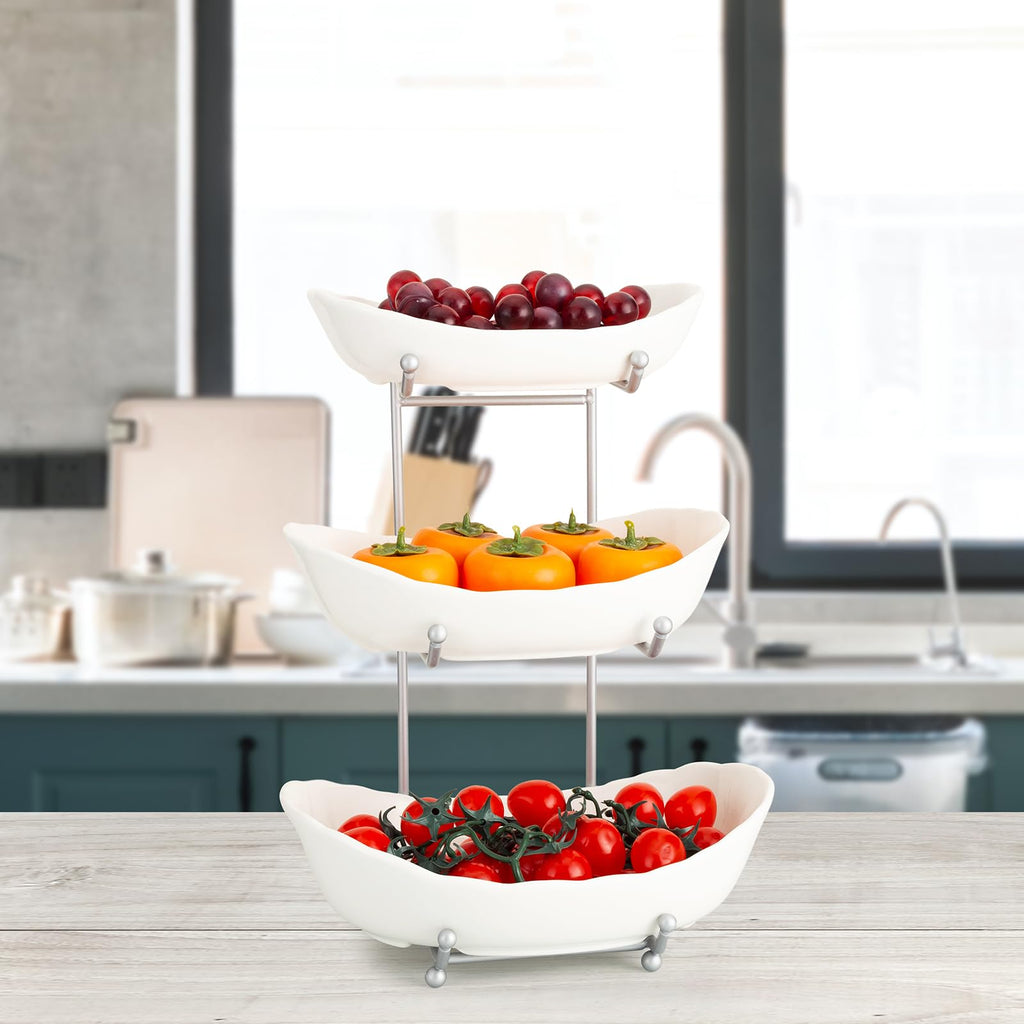 3 Tier Ceramic Fruit Bowl with Metal Stand F7986
