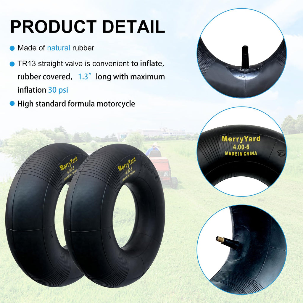 13 * 4.00-6" Inner Tubes TR13 Straight Valve Stem 2-Pack R162
