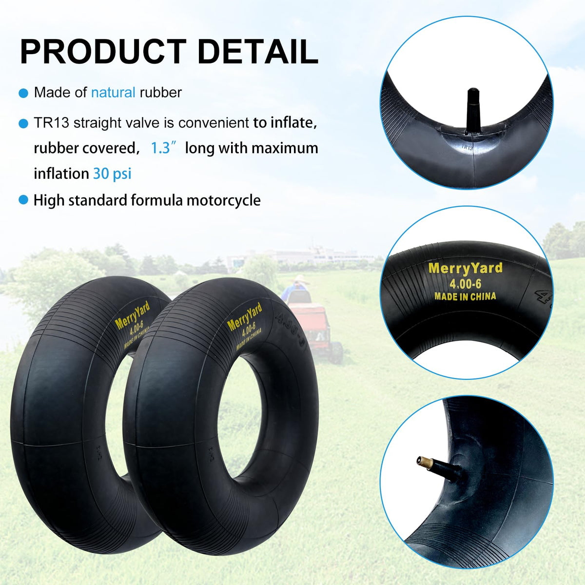 13 * 4.00-6" Inner Tubes TR13 Straight Valve Stem 2-Pack R162