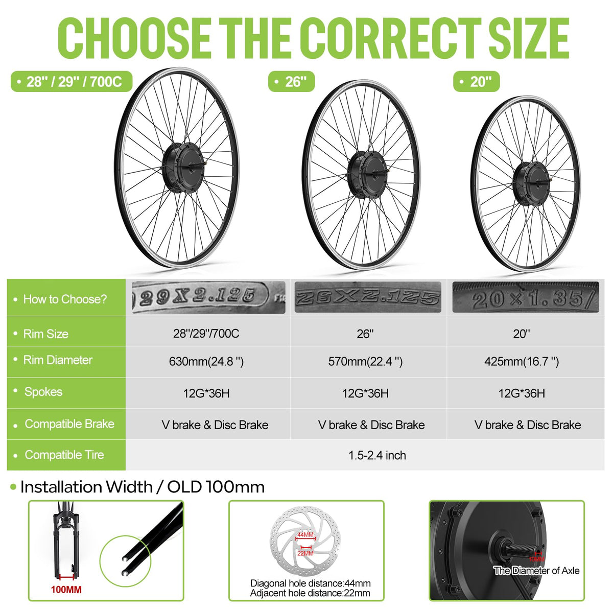 48V 500W Front Wheel Hub Motor Ebike Conversion Kit with Battery S198617