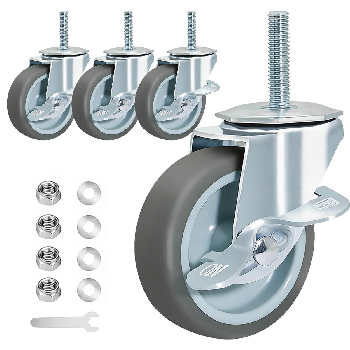 Set of 4 Stem Casters with Brake V195