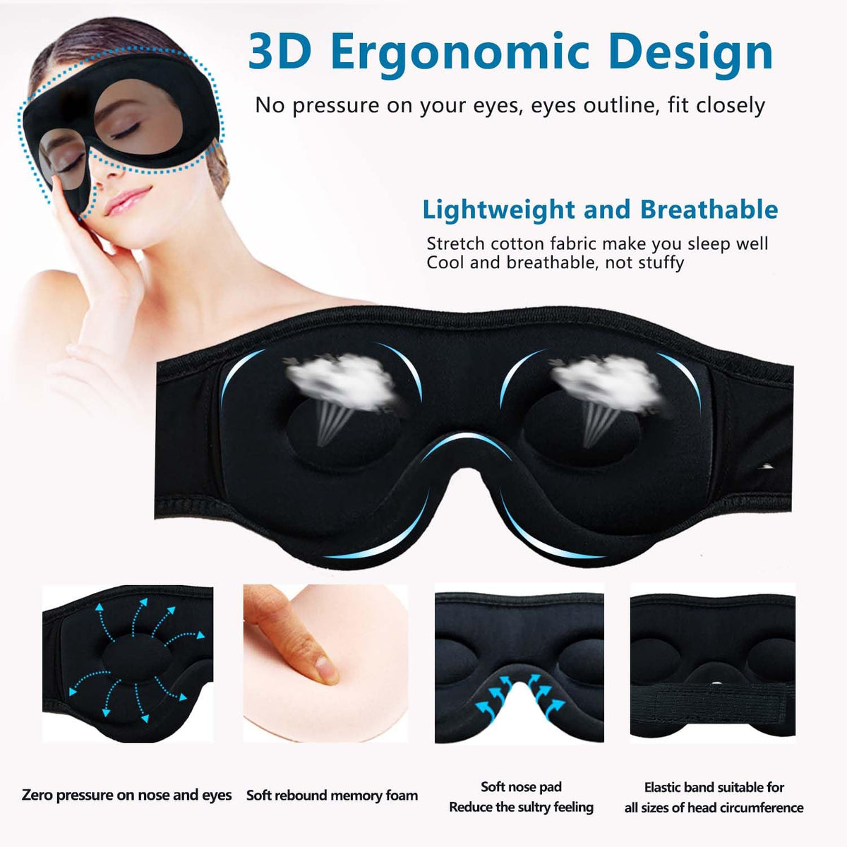 Bluetooth Sleep Mask with Headphones 2-Pack K790