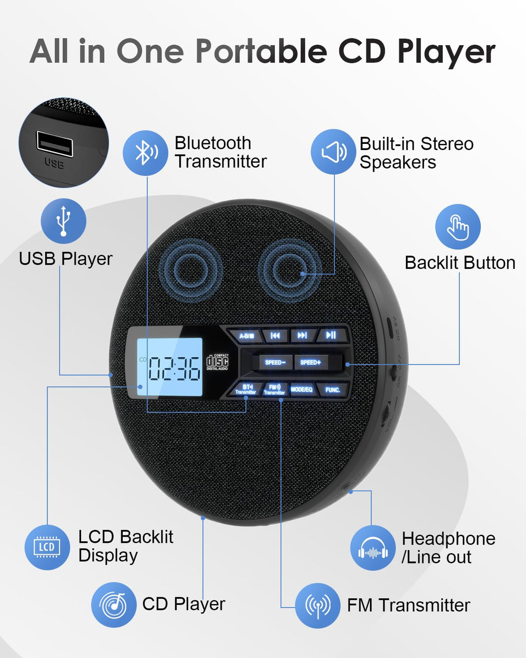 Portable CD Player with Bluetooth & FM Transmitter X191