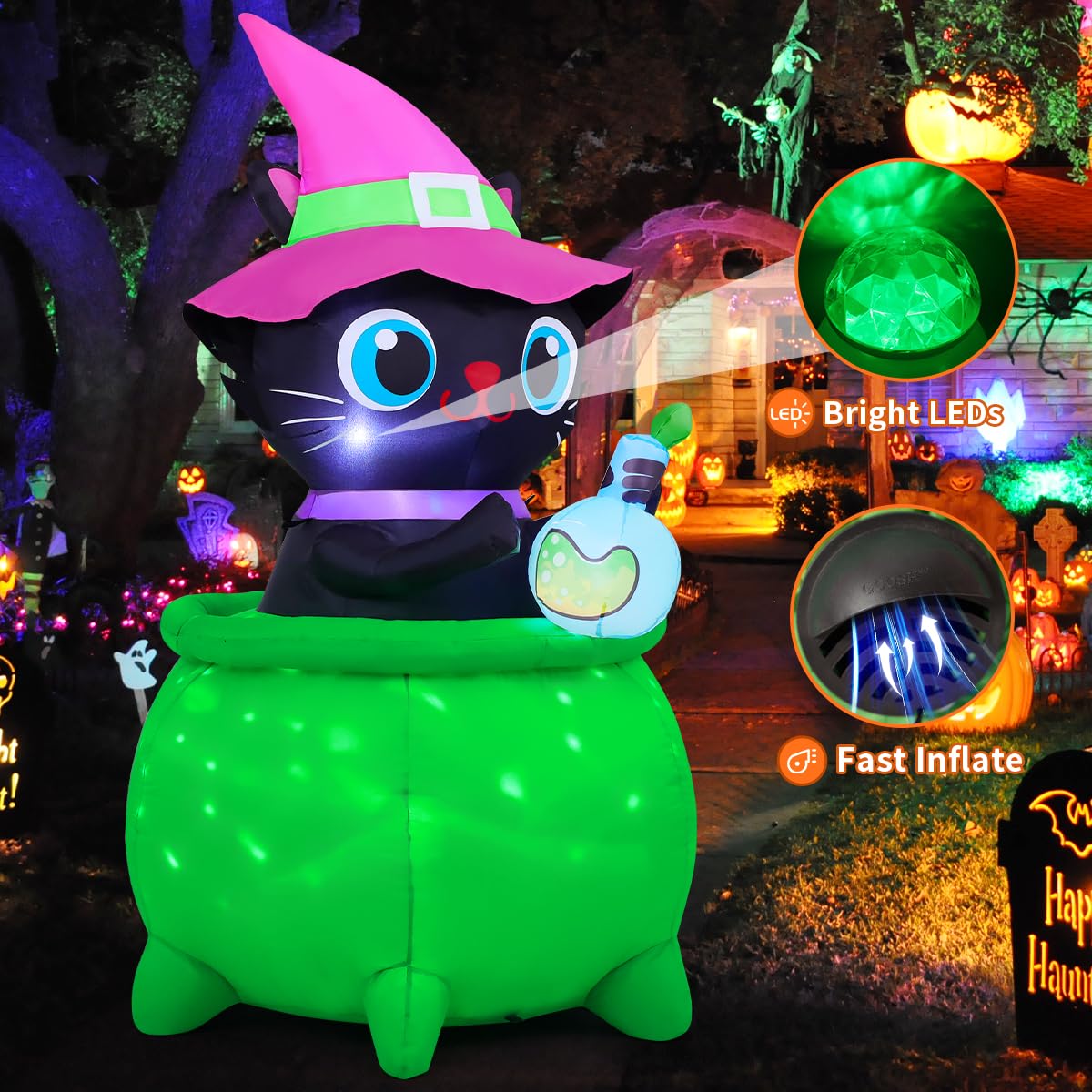 6 FT Halloween Inflatable Cat with LED Lights T823276