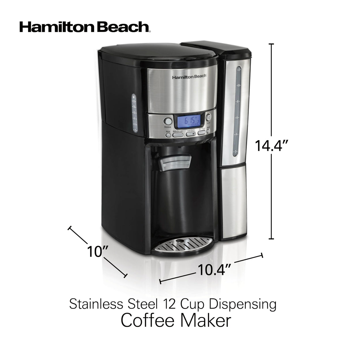 12 Cup Programmable Coffee Maker with 60 oz Removable Reservoir, Black & Stainless Steel V32755