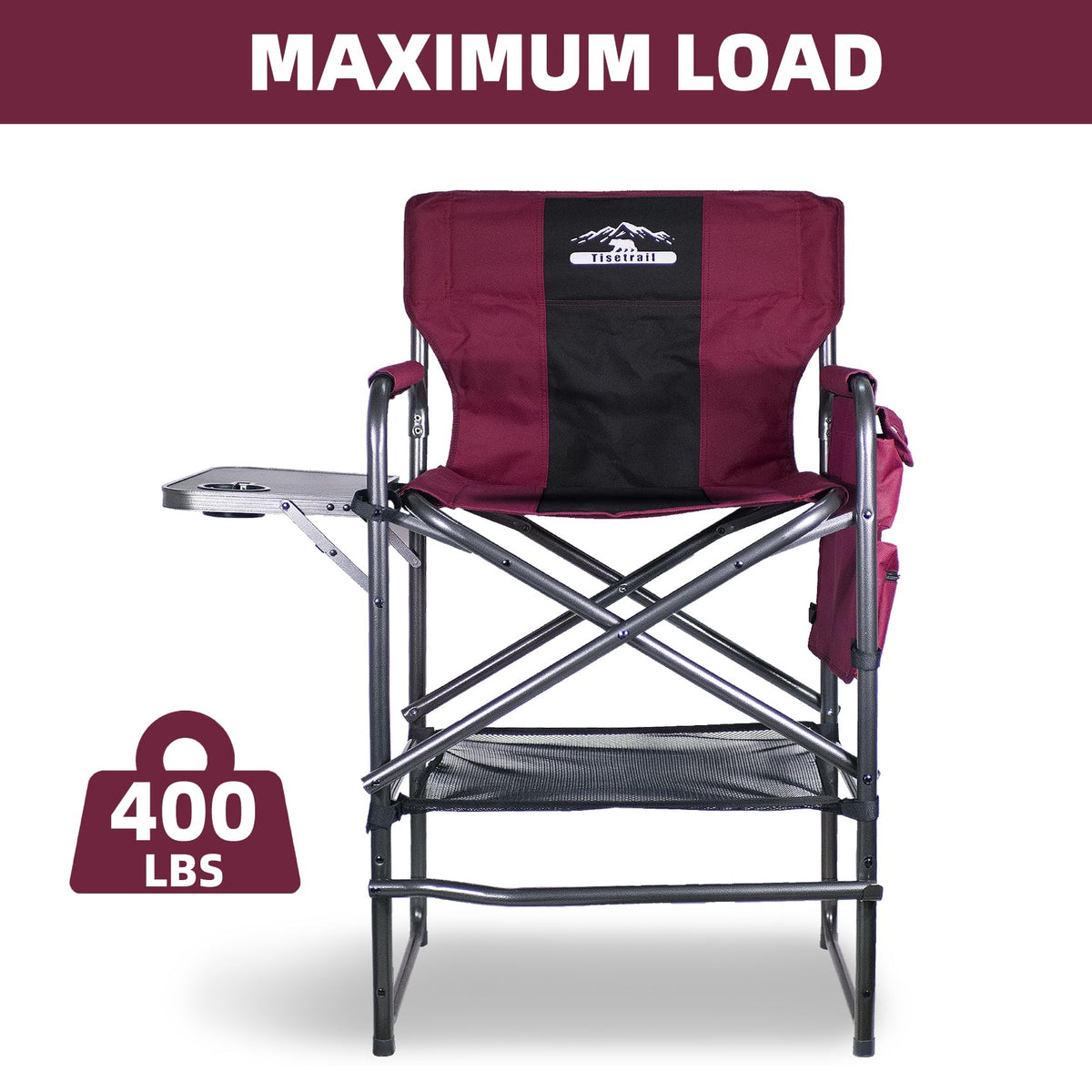 Wine Red Black Bar Height Folding Chair with Side Table N55558