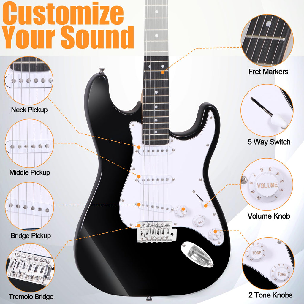 39 Inch Full Size Electric Guitar Kit with Strap, Amp, Case Bag and Strings B6836