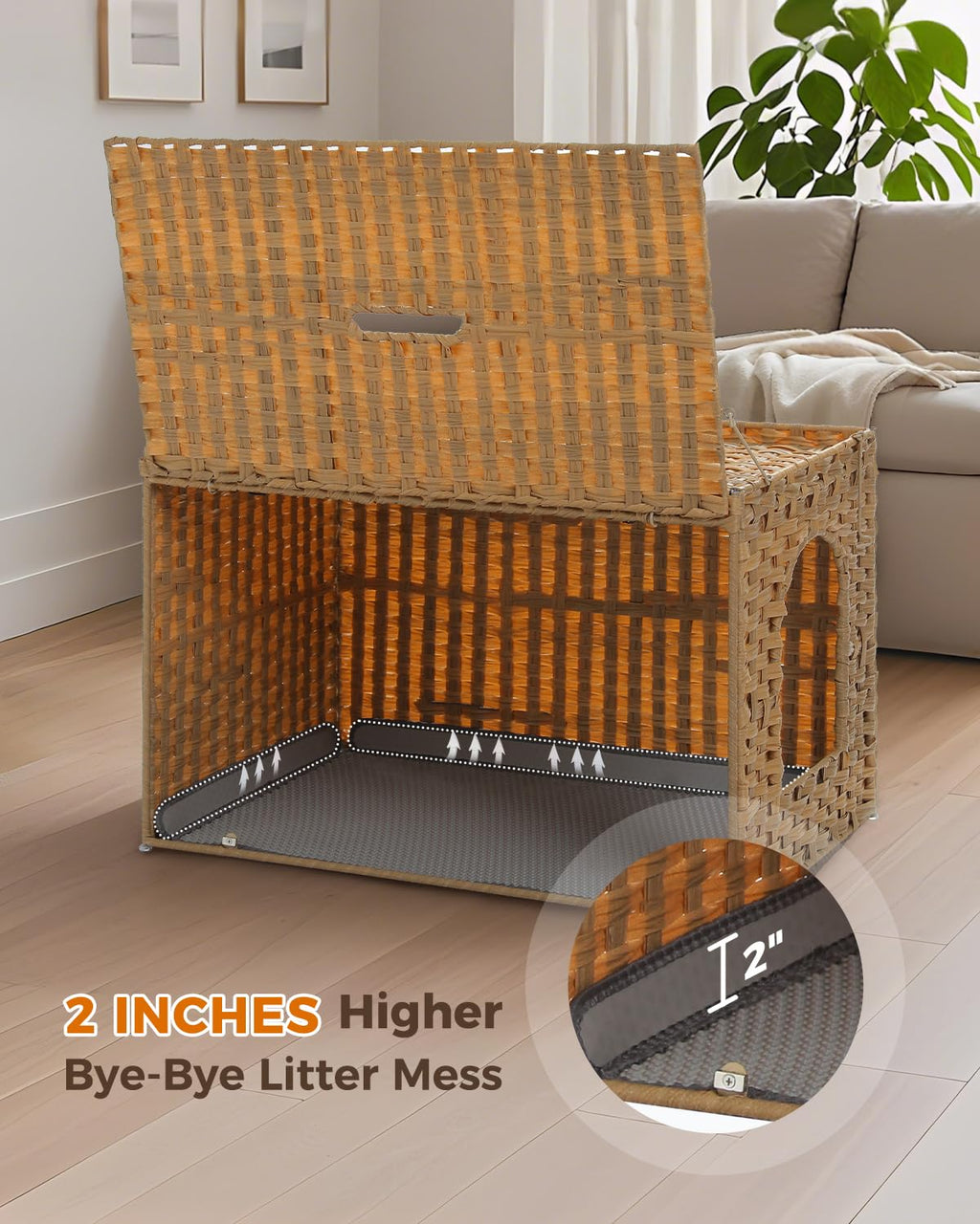 Beige Rattan Cat Litter Box Enclosure P57208