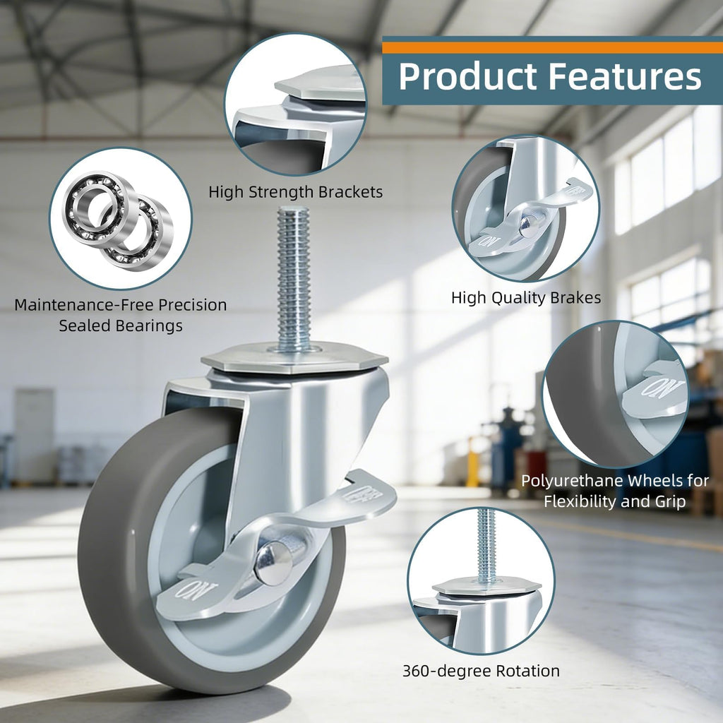 Set of 4 Stem Casters with Brake V195