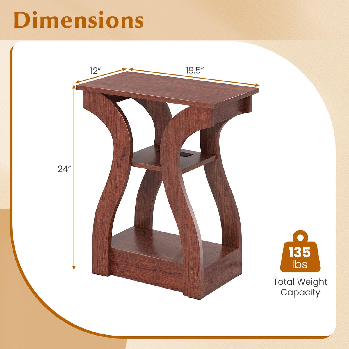 Narrow End Tables Set of 2 Wood with Charging Station F796