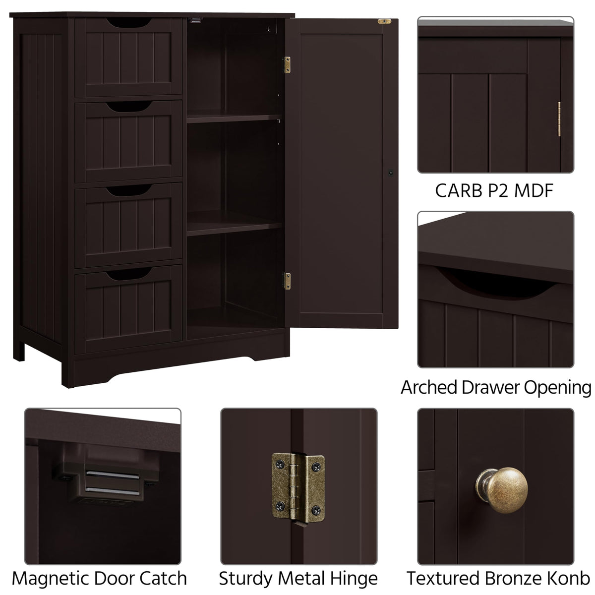 Espresso 4 Drawer Bathroom Storage Cabinet I2294