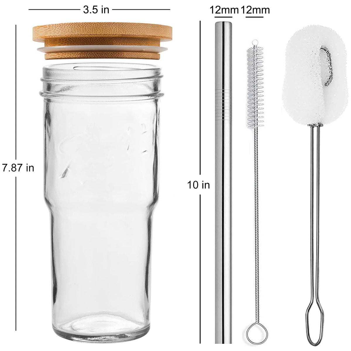 4-Pack 24 OZ Glass Cups with Bamboo Lids and Straws J717