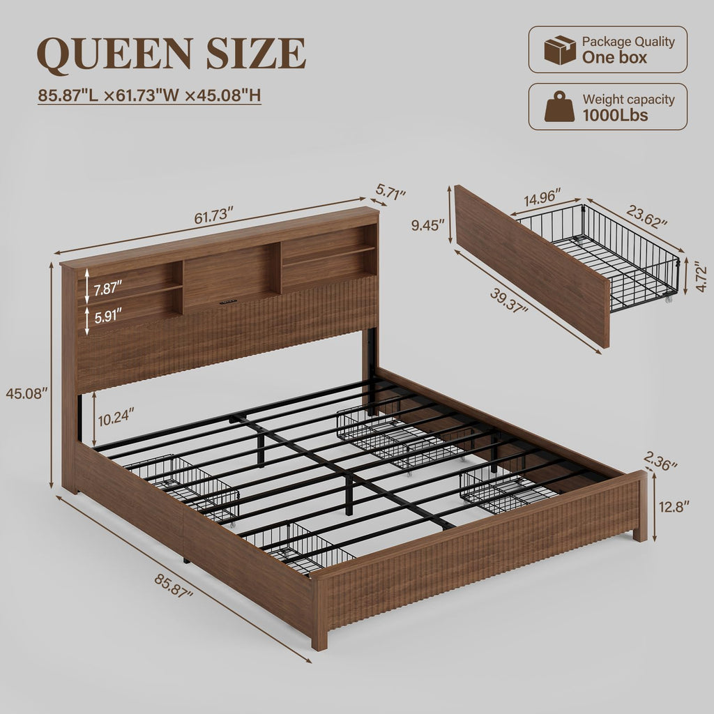 Queen Size Bed Frame with 4 Storage Drawers X270723