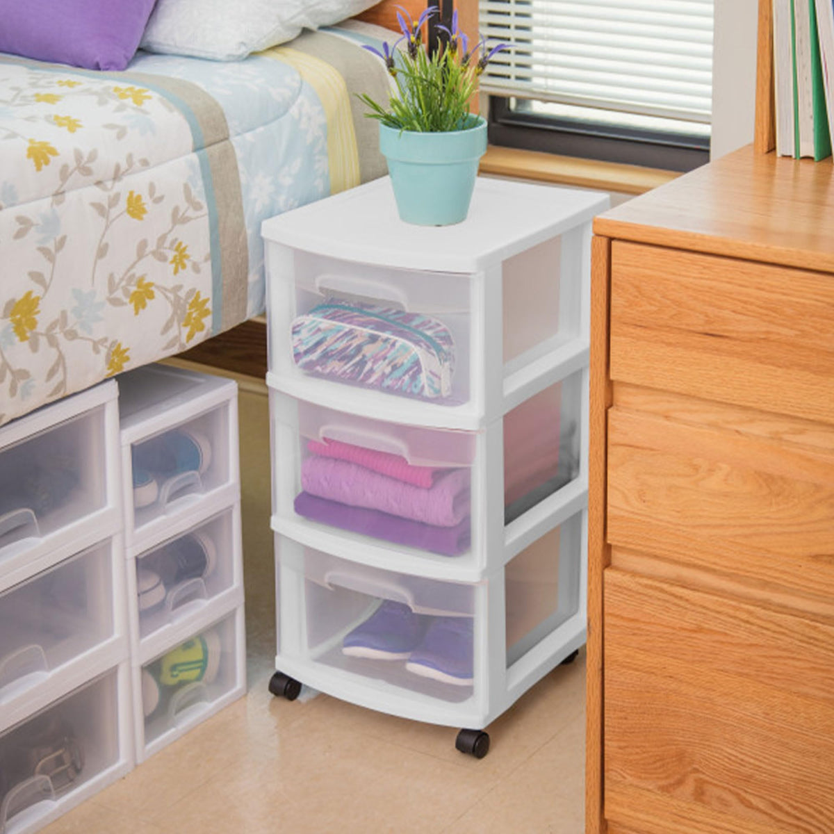 2 Pack White 3 Drawer Plastic Storage Cart J773