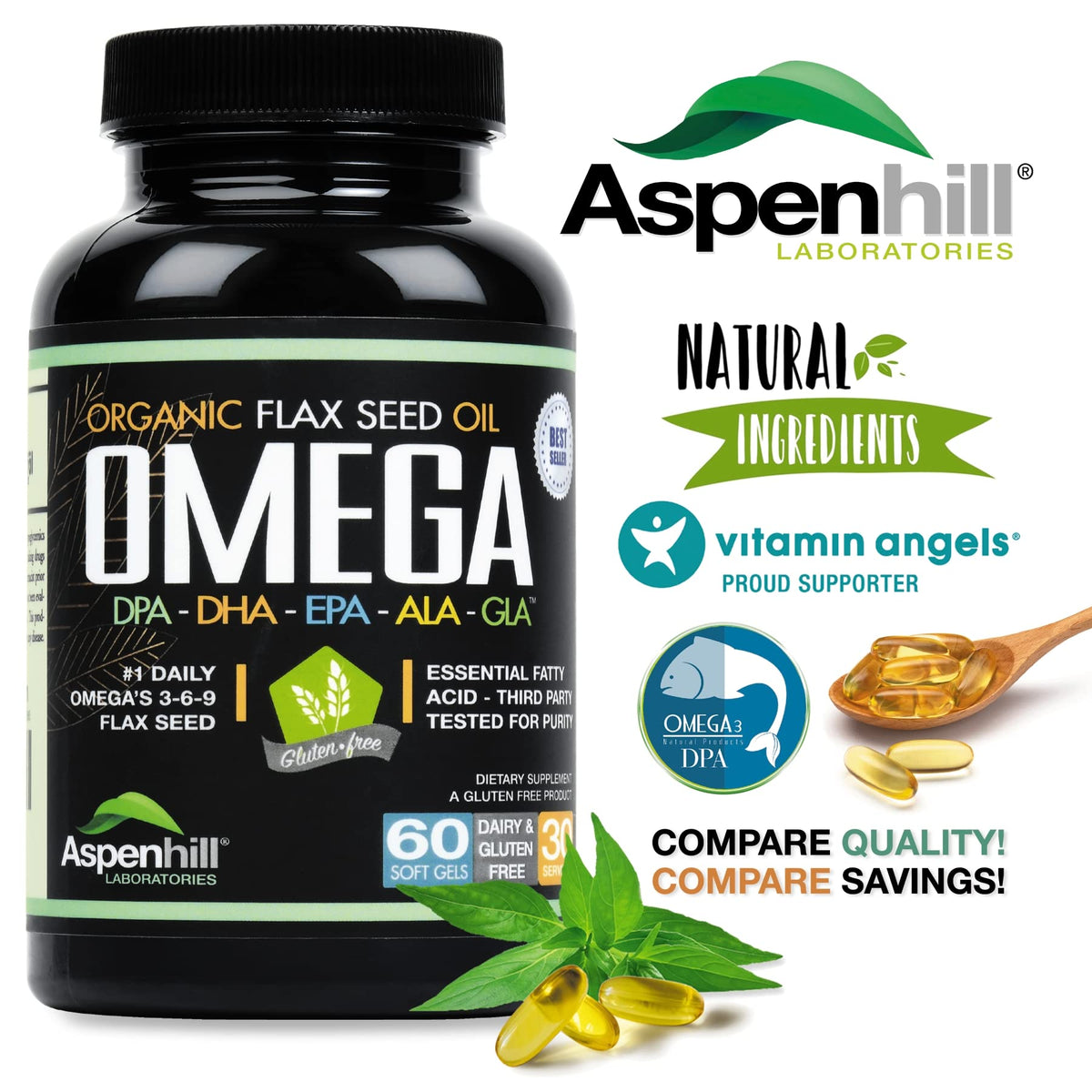 Wild Caught Omega 3 Fish Oil 2400 mg 60 SoftGels W426