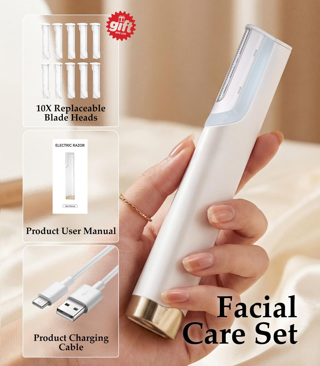 Rechargeable Dermaplaning Razor for Women Face with 10 Replacement Blades R479