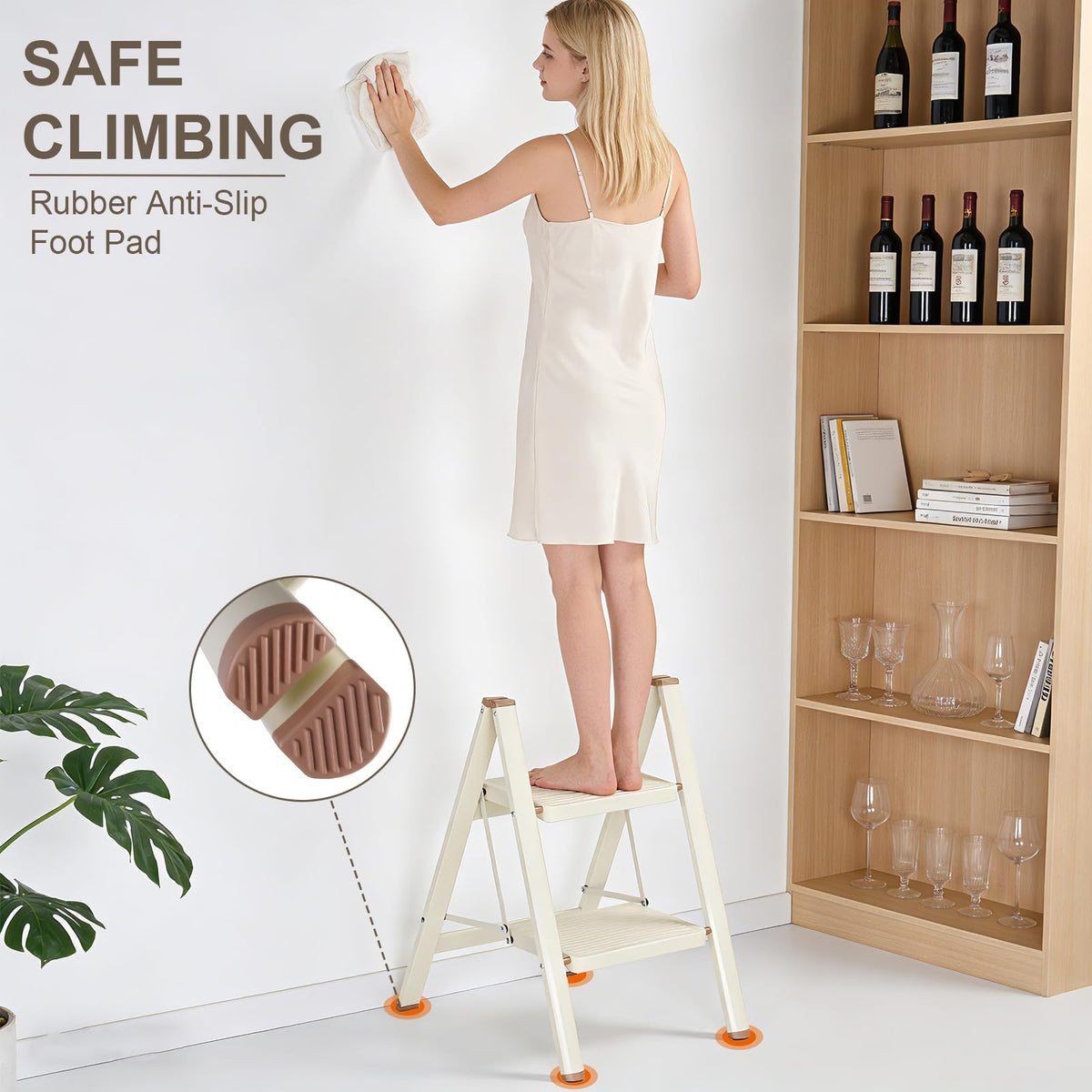 2 Step Ladder Folding Step Stool with Anti-Slip Pedal 330LBS Capacity Cream White P602527