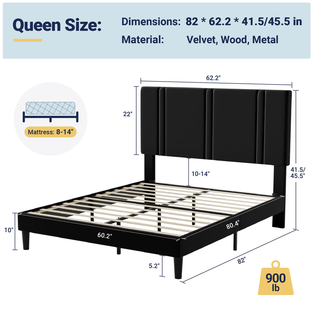 Queen Velvet Upholstered Platform Bed Frame Y2771