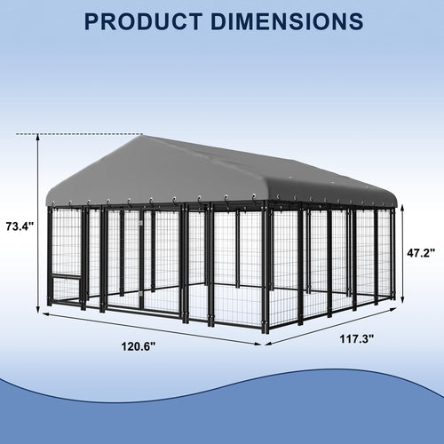 10X10FT Heavy Duty Galvanized Steel Dog Kennel with Roof L861