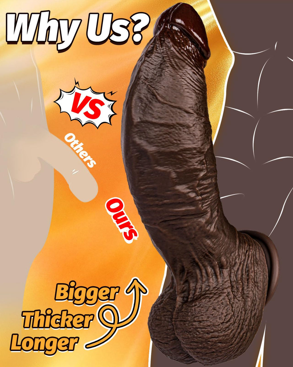 10.5'' Thick Black Realistic Curved Dildo D601494