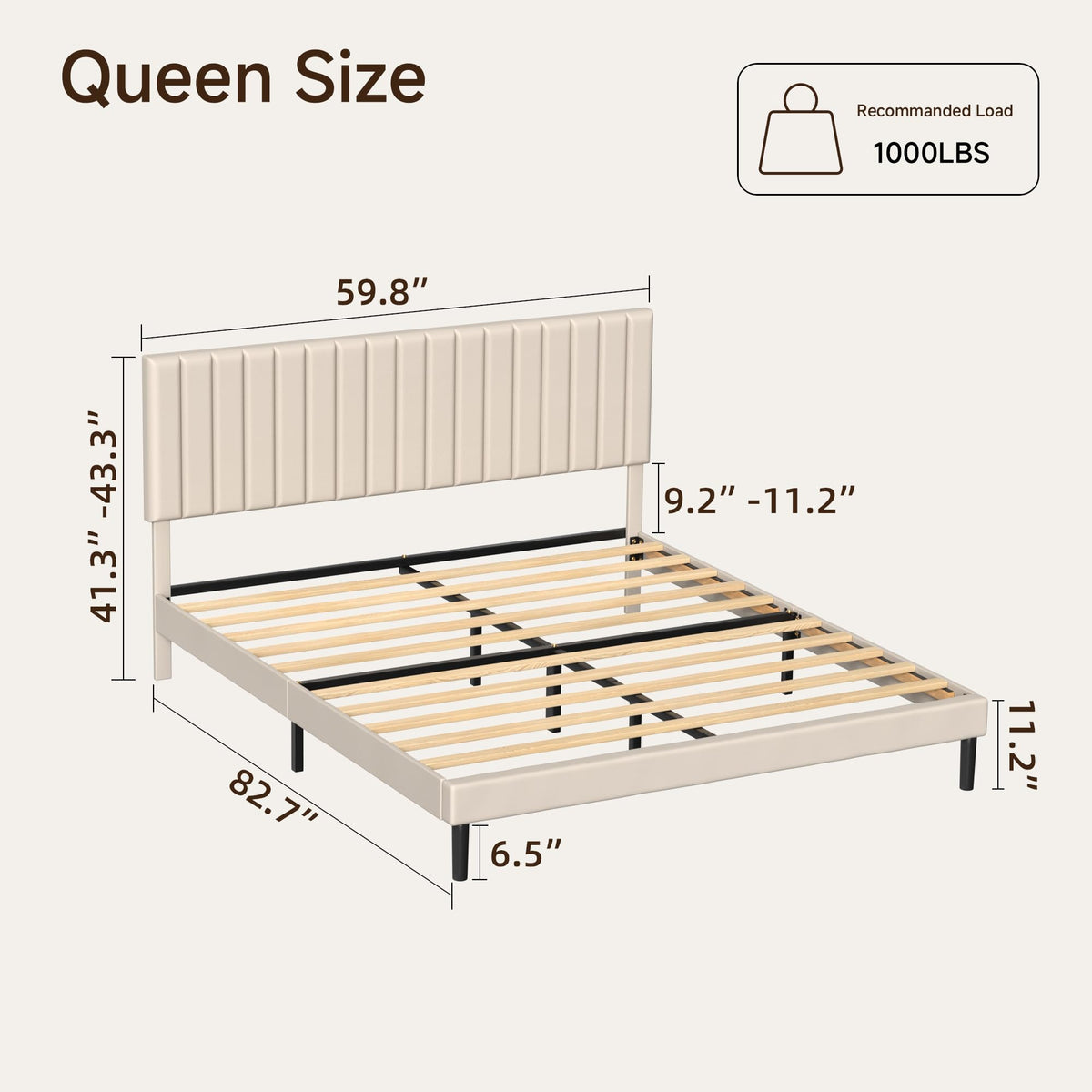 Beige Queen Velvet Bed Frame Y5032