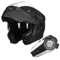 Matte Black Modular Full Face Motorcycle Helmet and Bluetooth Headset R8026