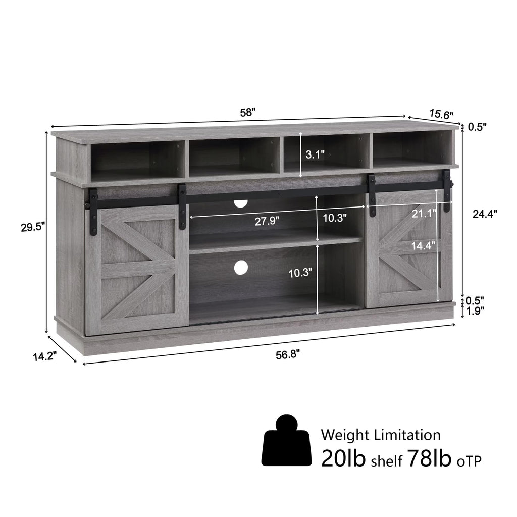 65" Grey TV Stand with Sliding Doors G9266