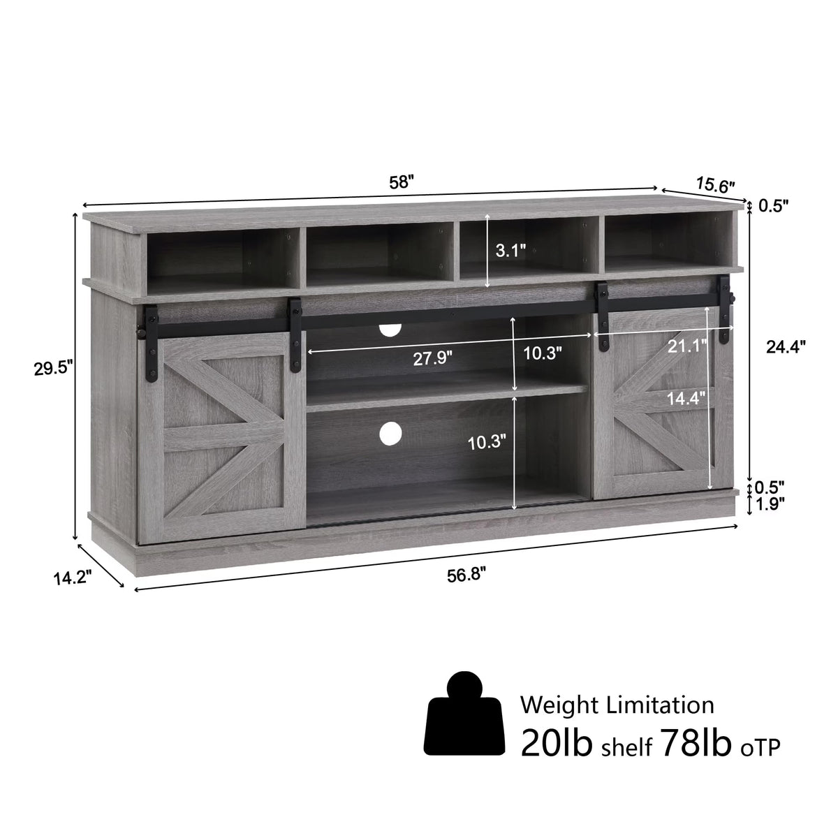 65" Grey TV Stand with Sliding Doors G9266