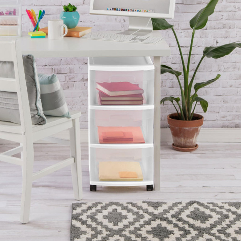 2 Pack White 3 Drawer Plastic Storage Cart J773