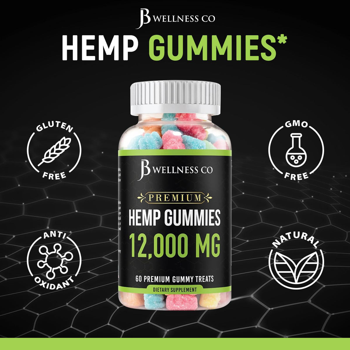 Hemp Gummies 12,000 Vitamins & Omega 3,6,9 120 Count F636581