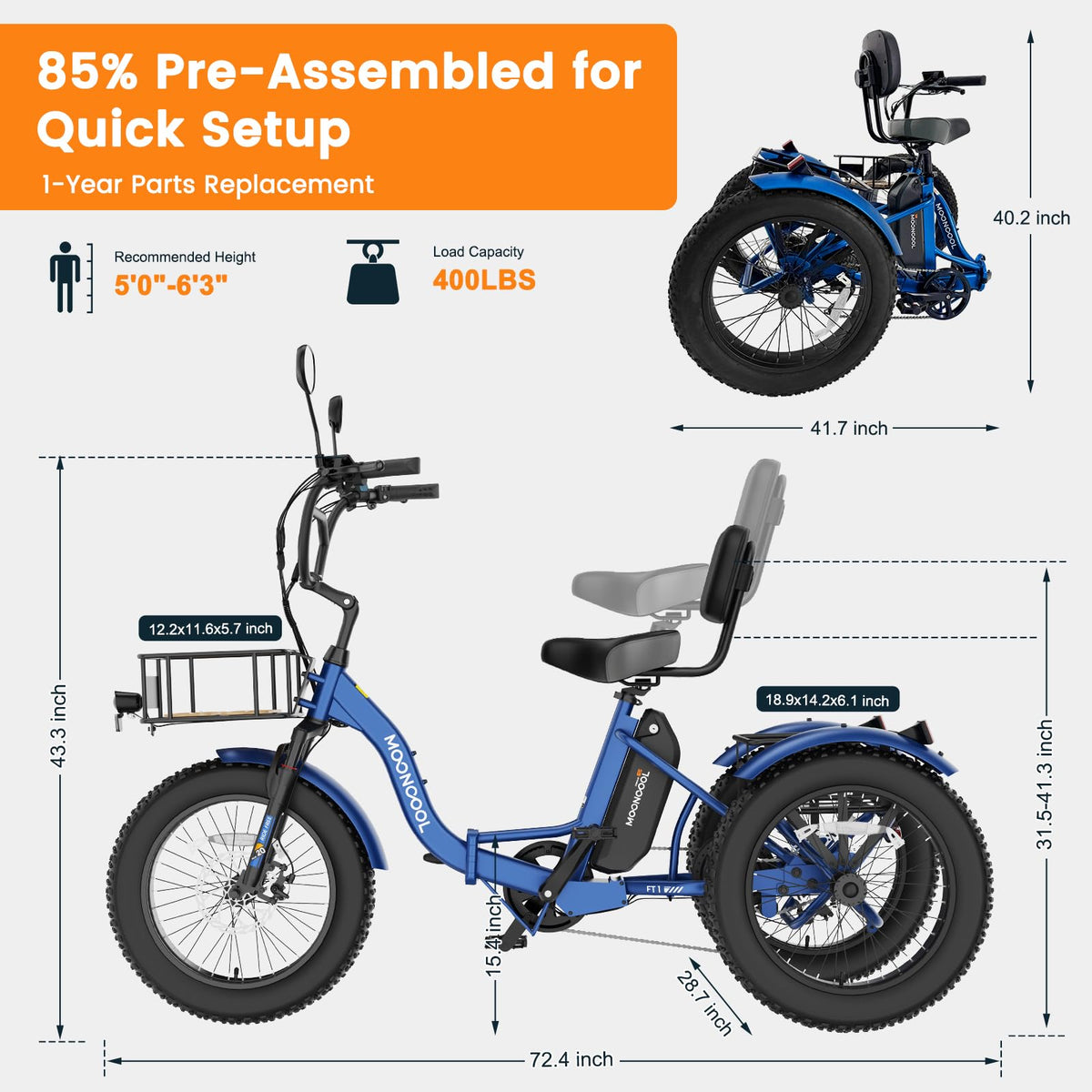 Electric Tricycle for Adults 500W 20" Fat Tire Y78480