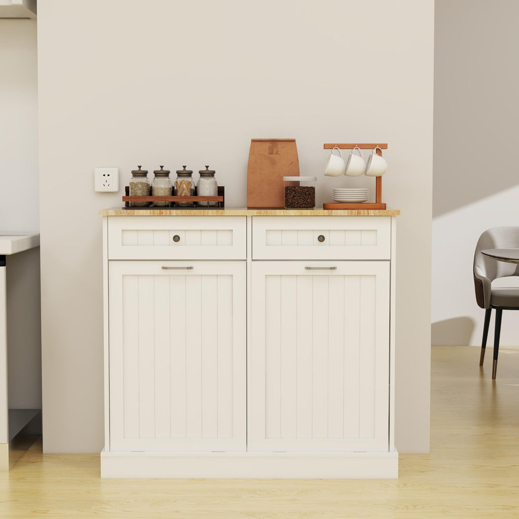 White 10-Gallon Trash Cabinet with 2 Drawers L185863
