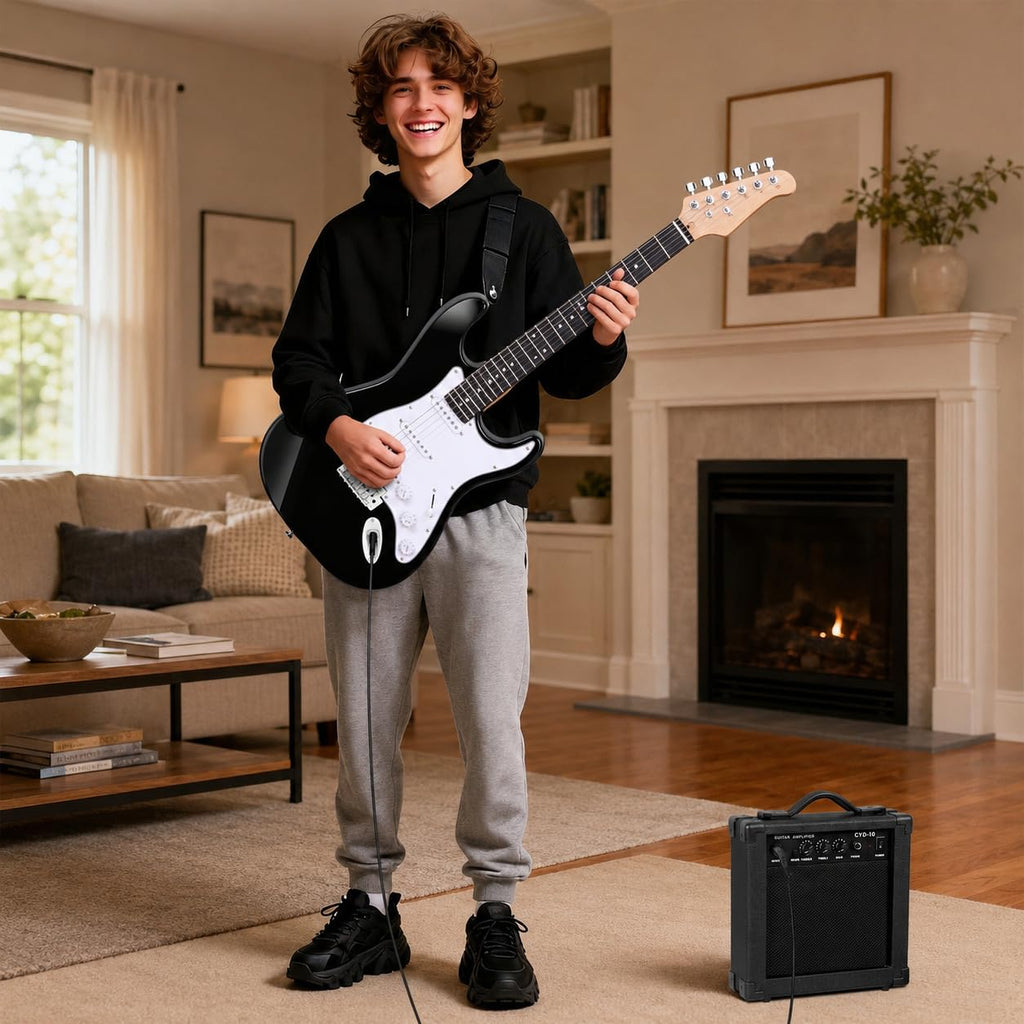 39 Inch Full Size Electric Guitar Kit with Strap, Amp, Case Bag and Strings B6836