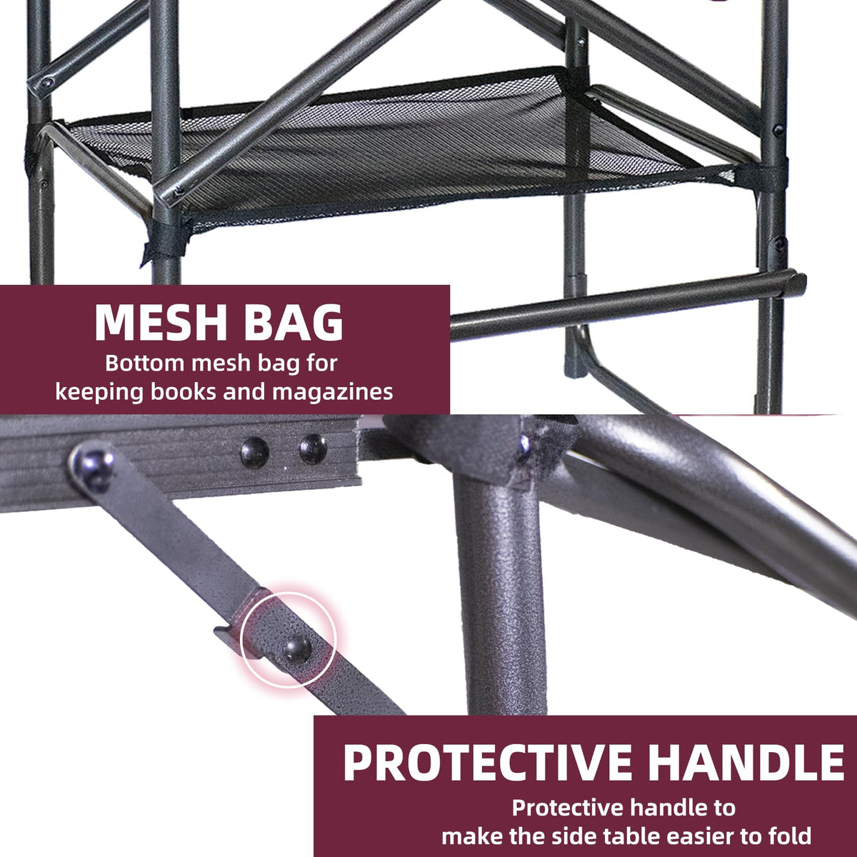 Wine Red Black Bar Height Folding Chair with Side Table N55558