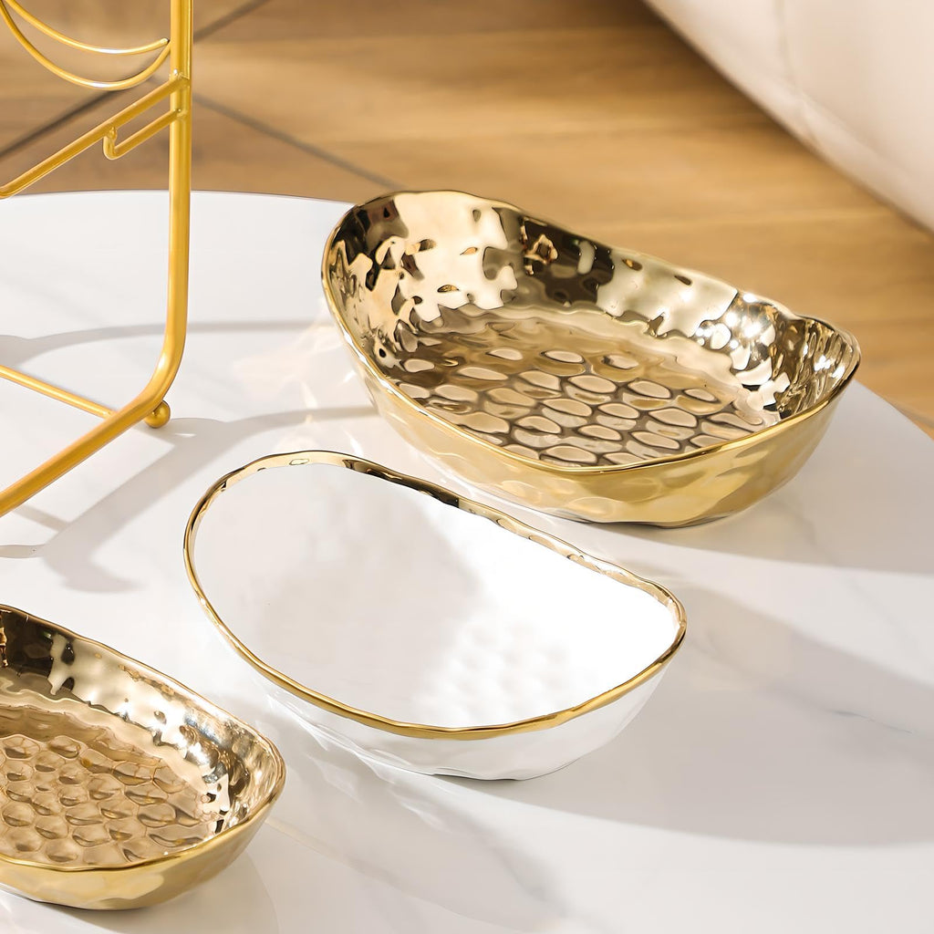 3 Tier Ceramic Fruit Bowl with Metal Stand N839