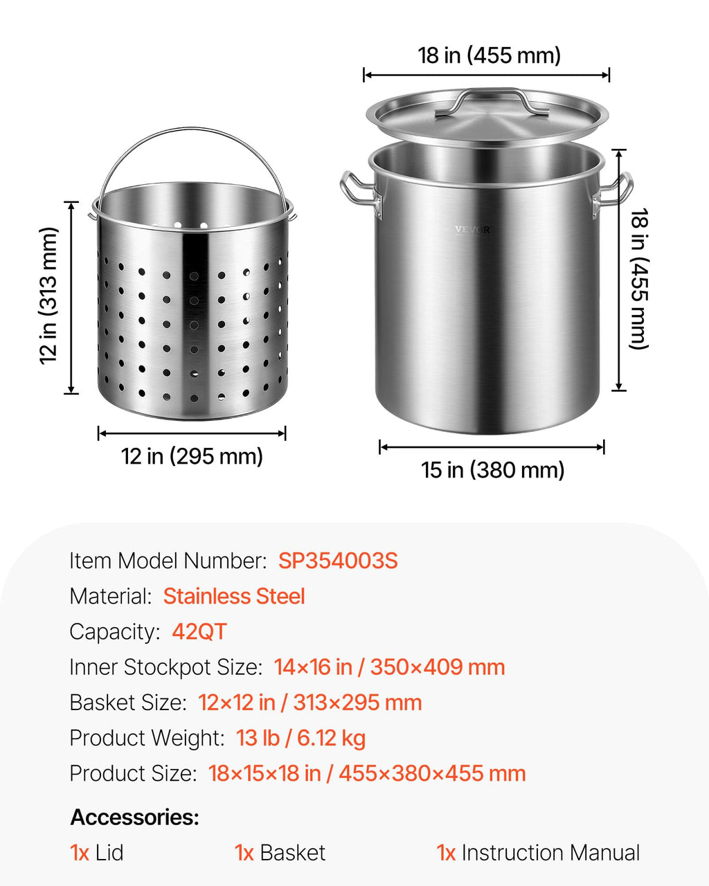 42 Quart Stainless Steel Stockpot with Strainer and Lid M579