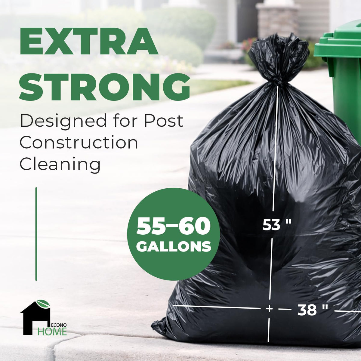 Heavy Duty 2.8 Mil 55-60 Gallon Trash Bags 50 Count J807