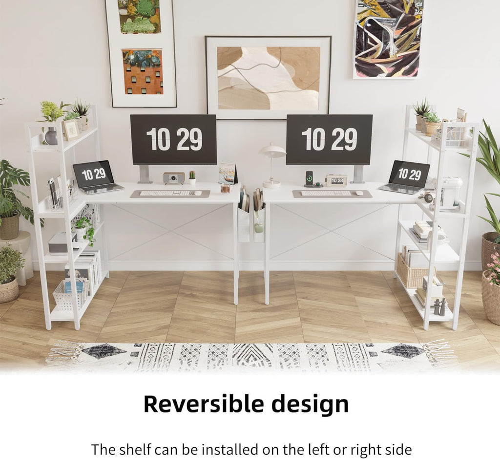 47 Inch White Computer Desk with Bookshelf K758864