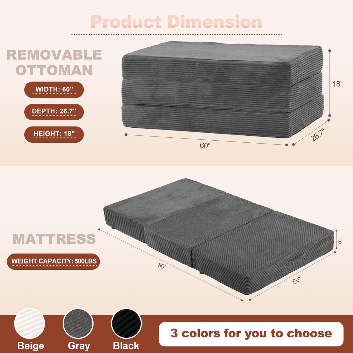 6-Inch Tri-Fold Foldable Mattress Y258