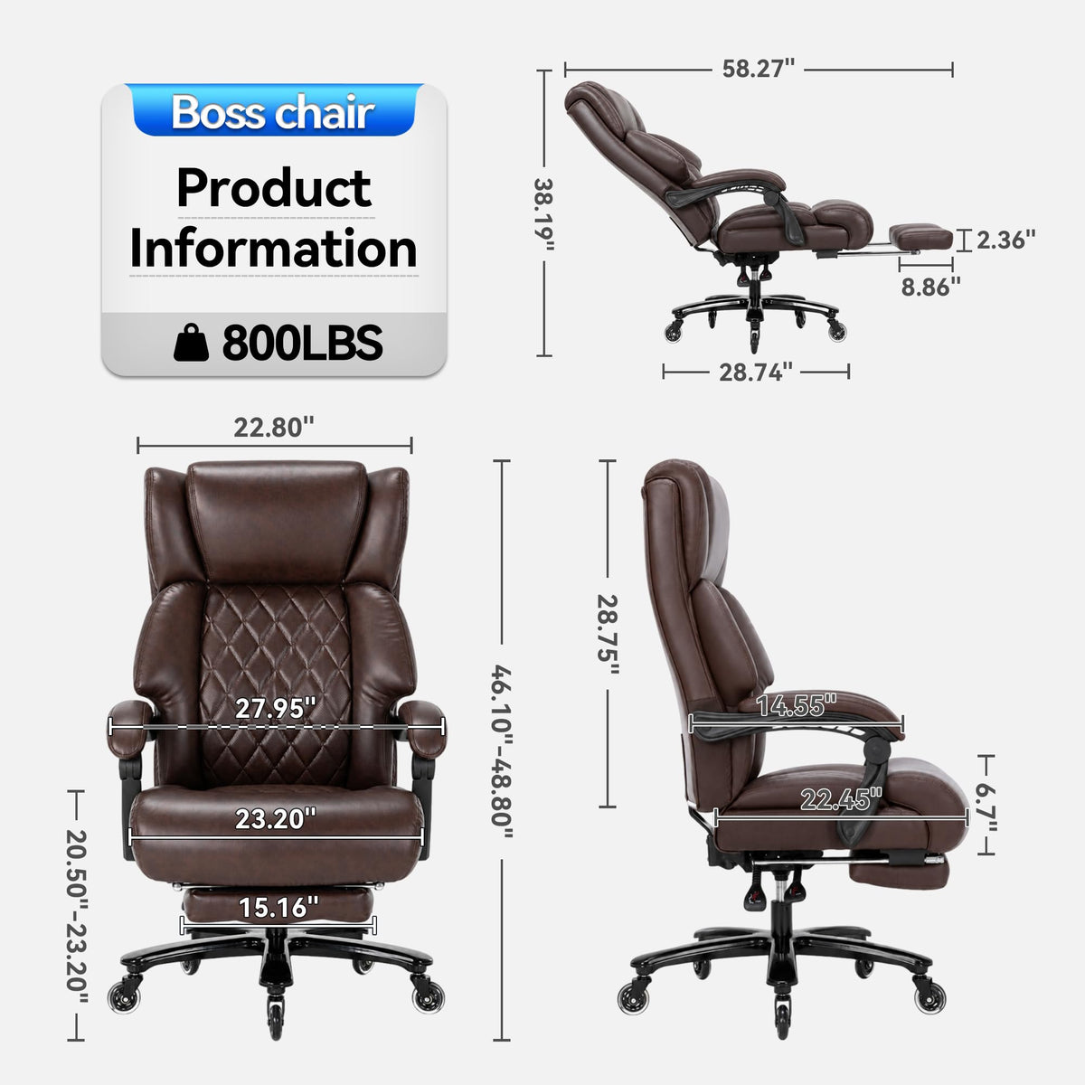 Brown Heavy Duty Reclining Executive Office Chair with Footrest Y517