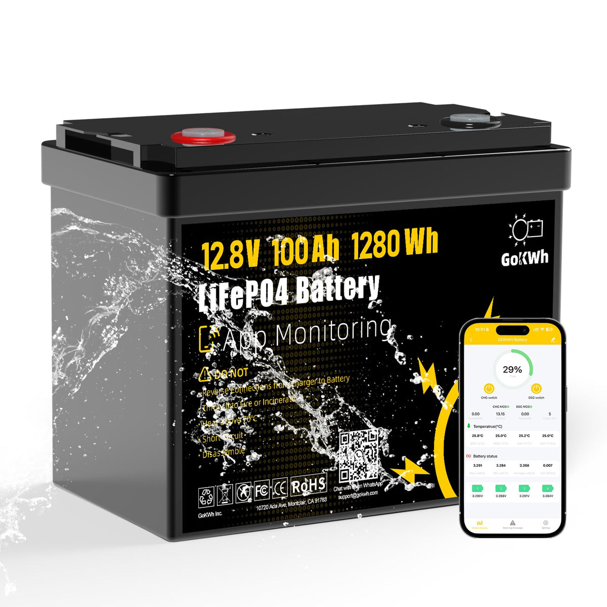 12V 100Ah LiFePO4 Marine Battery with Bluetooth K909
